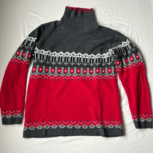 Women’s L red, white, and grey turtleneck sweater - Picture 1 of 6
